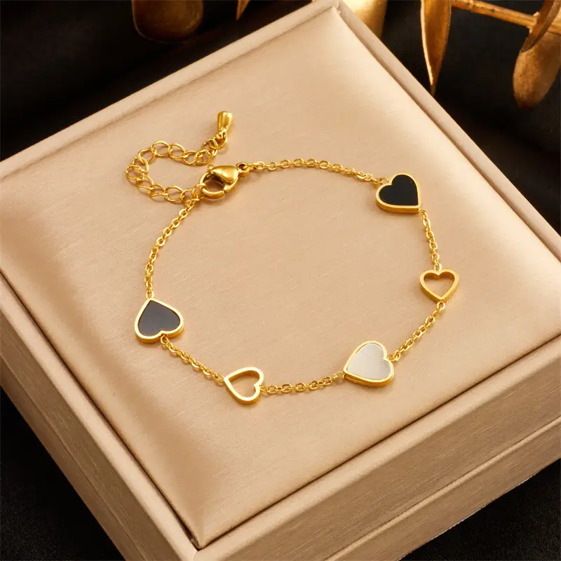Hollow Heart Titanium Bracelet Gold Tone - Image 5