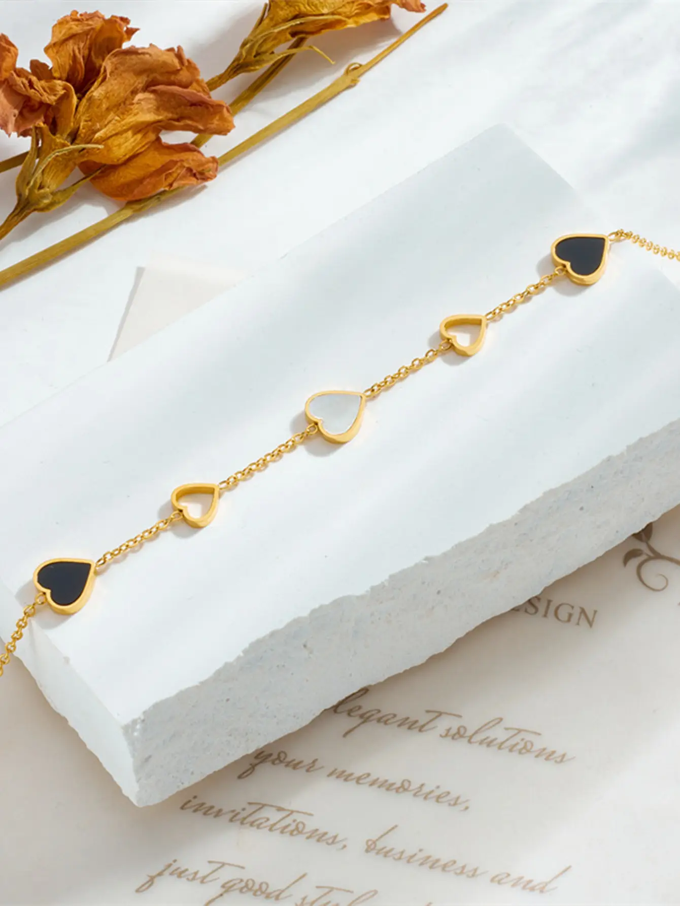 Hollow Heart Titanium Bracelet Gold Tone — feature 3