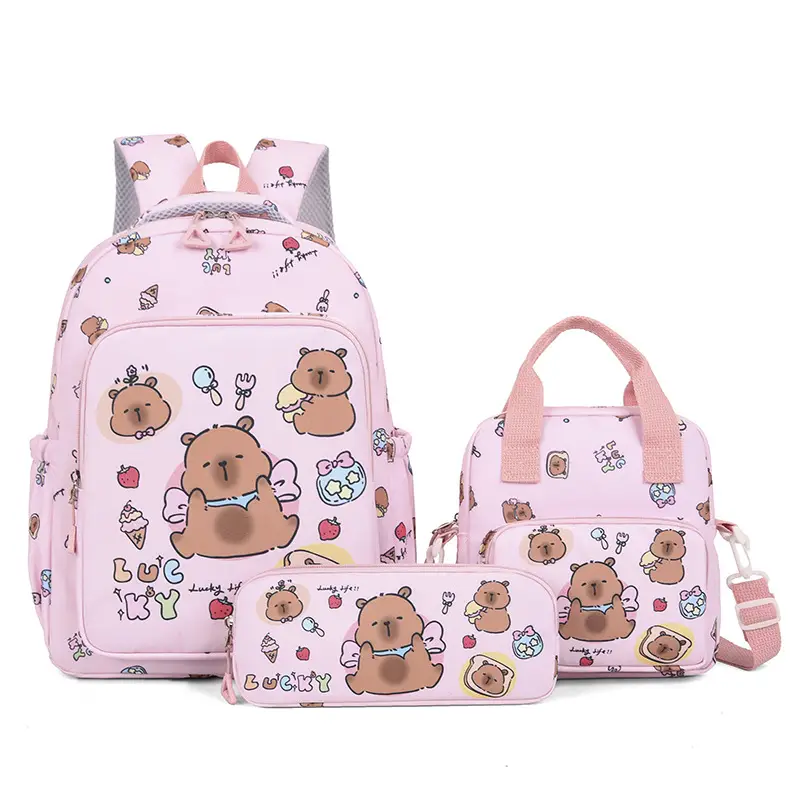 2026 New Children's Backpack Cartoon Cute Elementary School Student Schoolbag Capybara Backpack Three-Piece Set