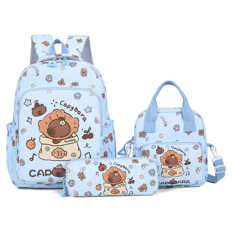 2026 New Children's Backpack Cartoon Cute Elementary School Student Schoolbag Capybara Backpack Three-Piece Set
