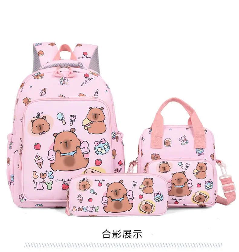 2026 New Children's Backpack Cartoon Cute Elementary School Student Schoolbag Capybara Backpack Three-Piece Set — feature 18
