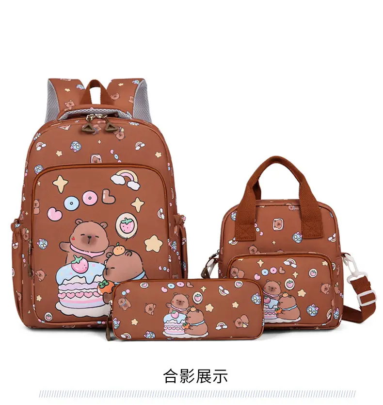 2026 New Children's Backpack Cartoon Cute Elementary School Student Schoolbag Capybara Backpack Three-Piece Set — feature 19