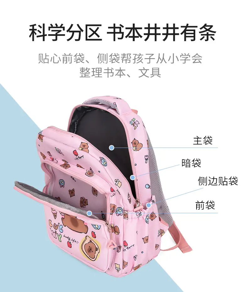 2026 New Children's Backpack Cartoon Cute Elementary School Student Schoolbag Capybara Backpack Three-Piece Set — feature 7