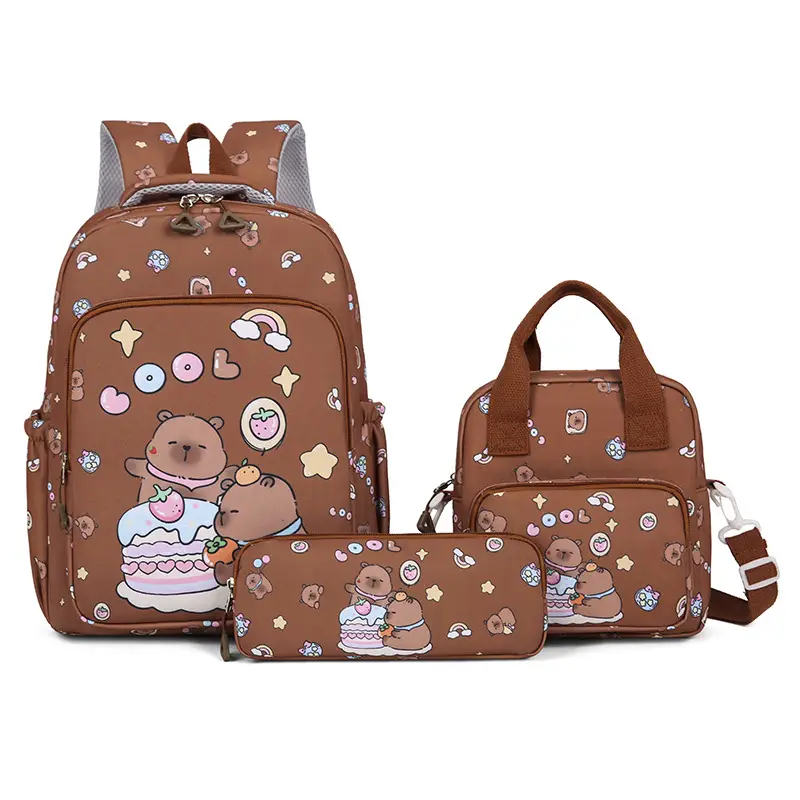 2026 New Children's Backpack Cartoon Cute Elementary School Student Schoolbag Capybara Backpack Three-Piece Set