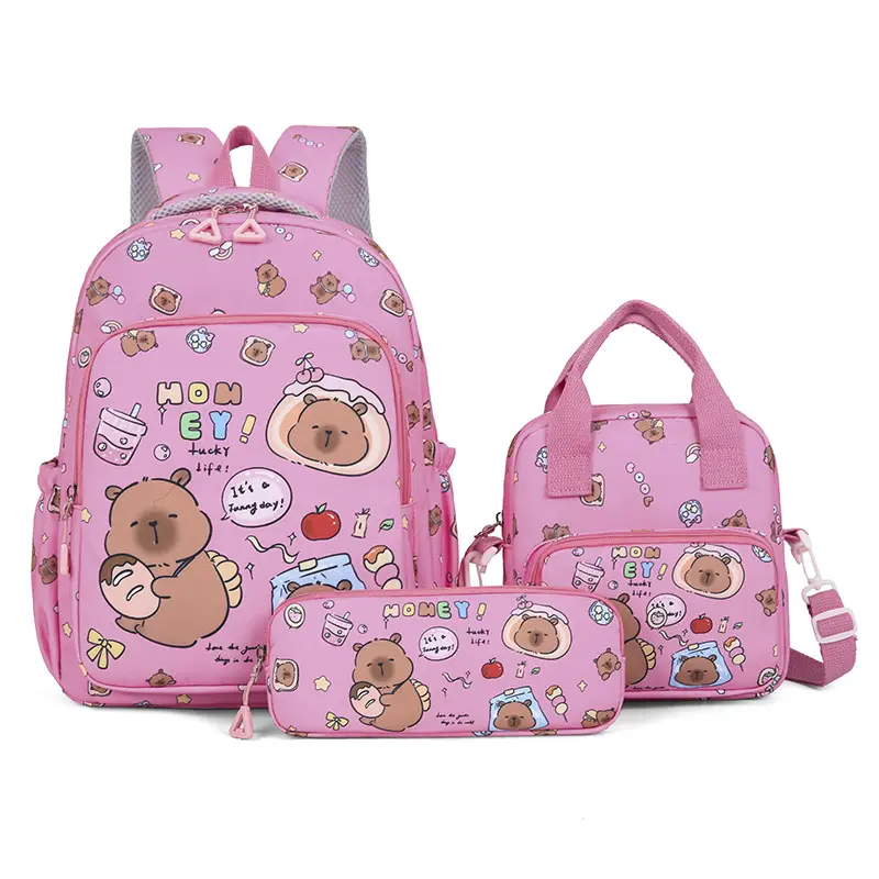 2026 New Children's Backpack Cartoon Cute Elementary School Student Schoolbag Capybara Backpack Three-Piece Set