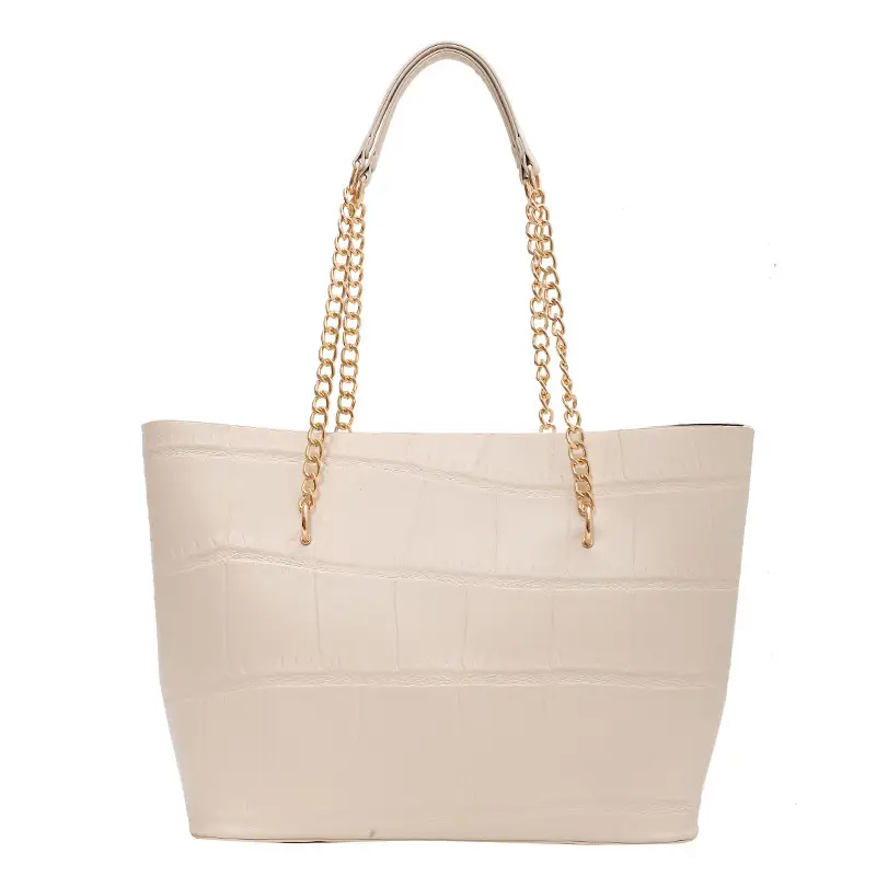 White Croc-Textured Shoulder Tote Bag for Women - Image 9