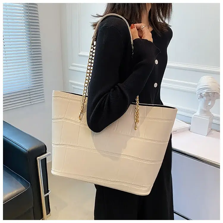 White Croc-Textured Shoulder Tote Bag for Women — feature 11