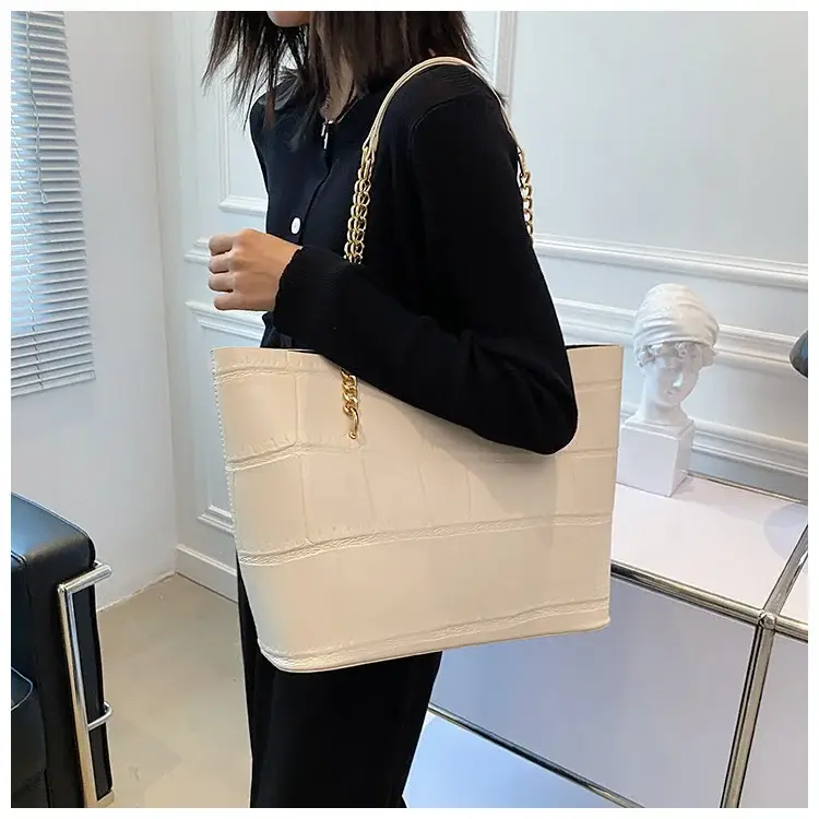 White Croc-Textured Shoulder Tote Bag for Women — feature 13