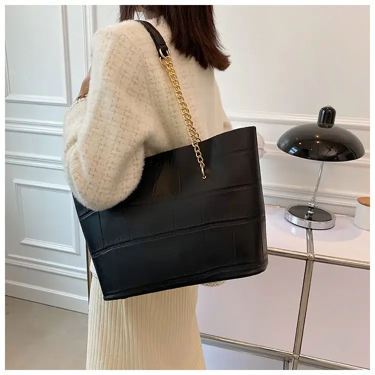 White Croc-Textured Shoulder Tote Bag for Women — feature 14
