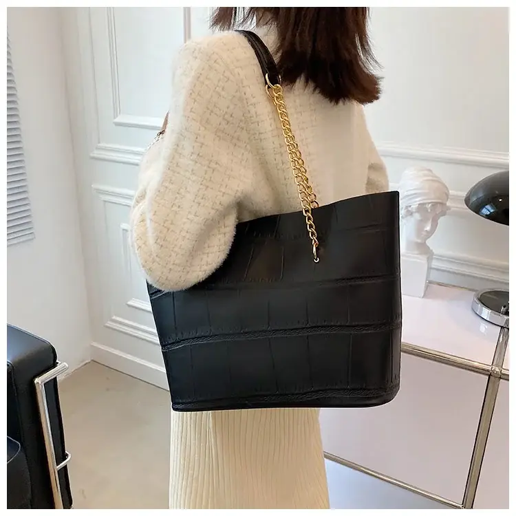 White Croc-Textured Shoulder Tote Bag for Women — feature 15
