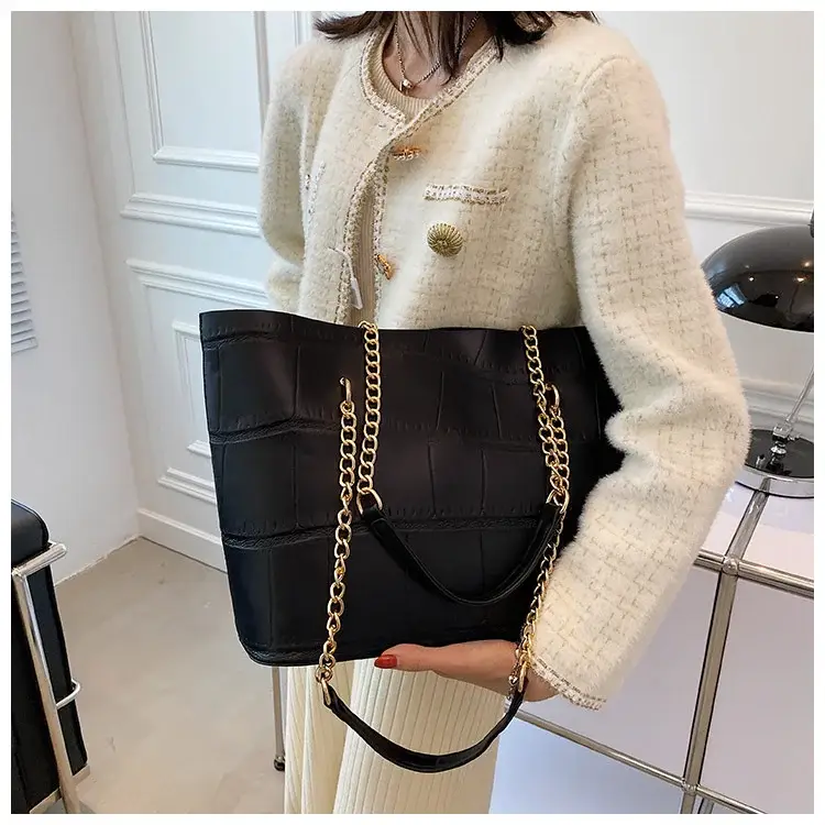 White Croc-Textured Shoulder Tote Bag for Women — feature 16