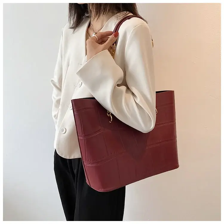 White Croc-Textured Shoulder Tote Bag for Women — feature 21