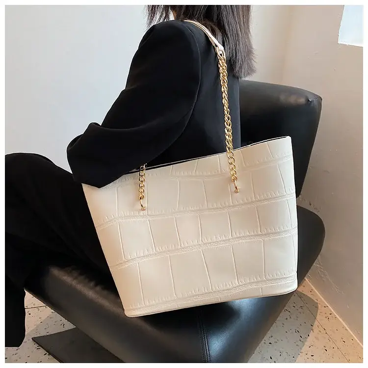 White Croc-Textured Shoulder Tote Bag for Women — feature 23