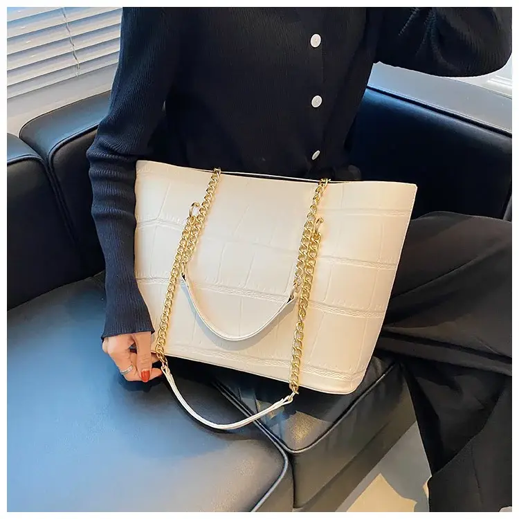 White Croc-Textured Shoulder Tote Bag for Women — feature 24