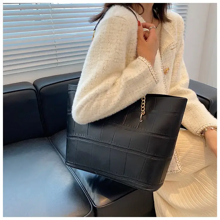 White Croc-Textured Shoulder Tote Bag for Women — feature 26