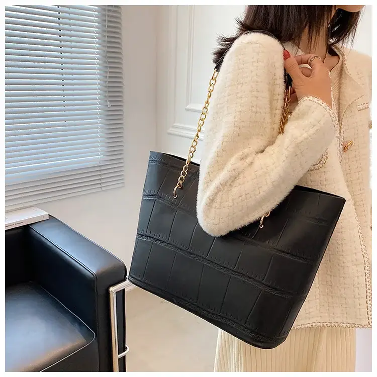 White Croc-Textured Shoulder Tote Bag for Women — feature 27