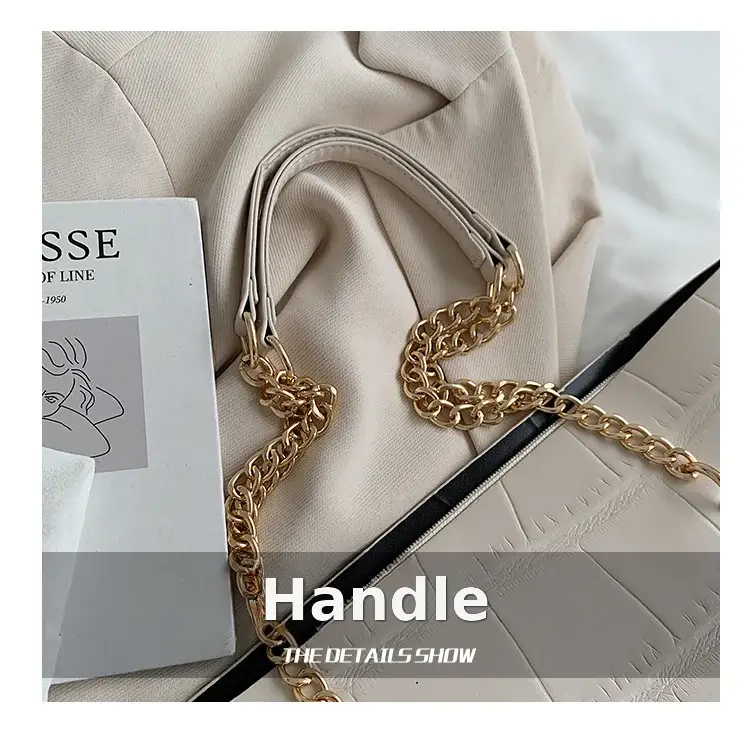 White Croc-Textured Shoulder Tote Bag for Women — feature 6