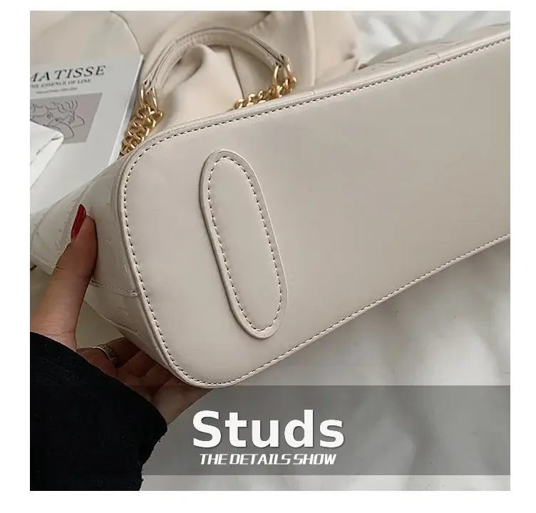 White Croc-Textured Shoulder Tote Bag for Women — feature 7
