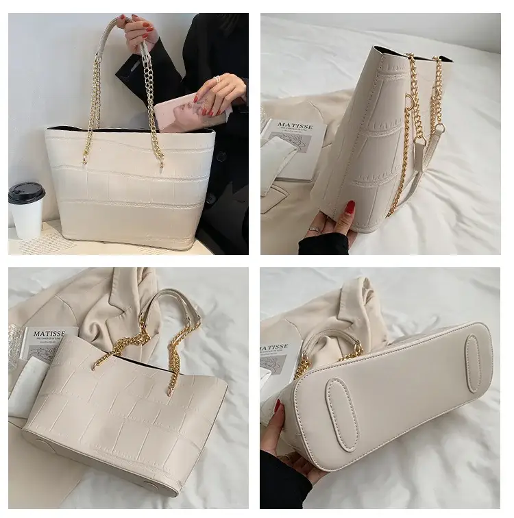 White Croc-Textured Shoulder Tote Bag for Women — feature 9
