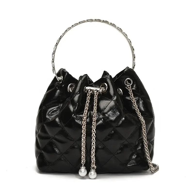 Black Diamond Chain Bucket Bag for Women 2025 - Image 2