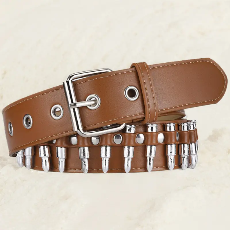 Brown Retro Bullet Belt for Women Men