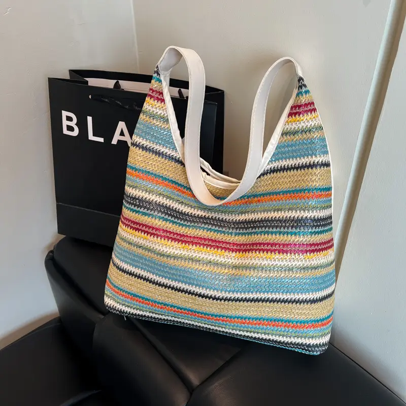 Women's Multi-Color Woven Shoulder Bag Large Capacity - Image 2