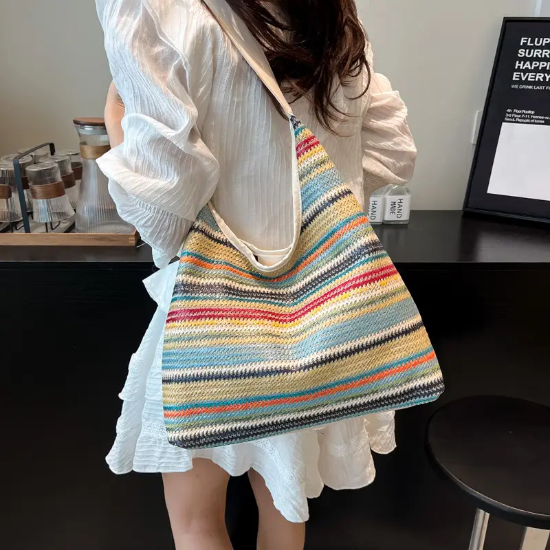 Women's Multi-Color Woven Shoulder Bag Large Capacity - Image 3