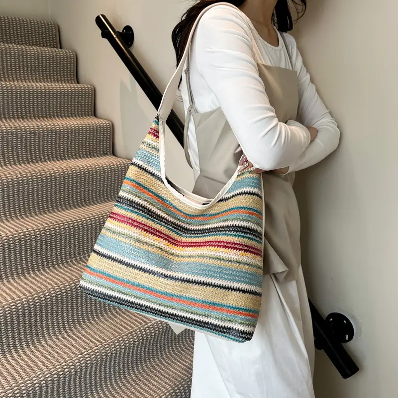 Women's Multi-Color Woven Shoulder Bag Large Capacity - Image 5