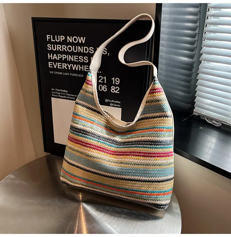 Women's Multi-Color Woven Shoulder Bag Large Capacity — feature 10
