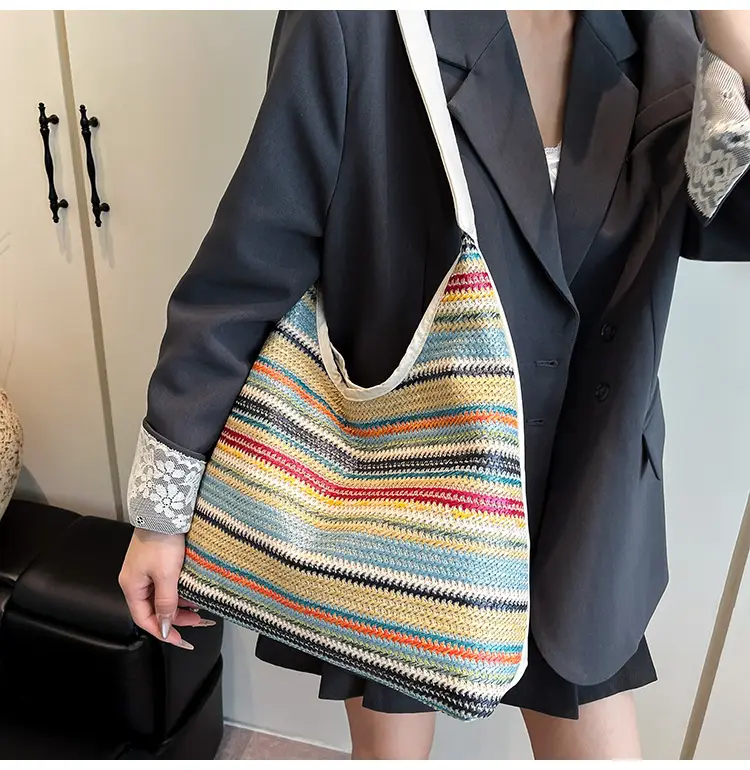 Women's Multi-Color Woven Shoulder Bag Large Capacity — feature 14