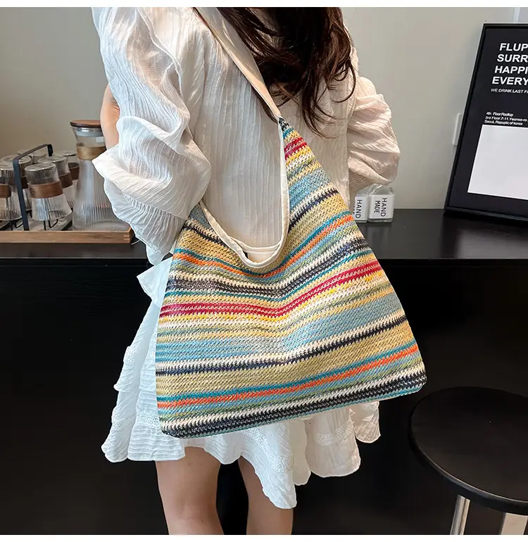 Women's Multi-Color Woven Shoulder Bag Large Capacity — feature 16
