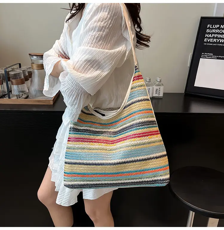 Women's Multi-Color Woven Shoulder Bag Large Capacity — feature 18