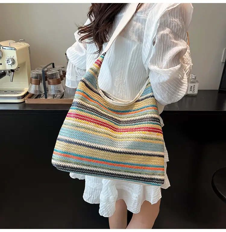 Women's Multi-Color Woven Shoulder Bag Large Capacity — feature 19