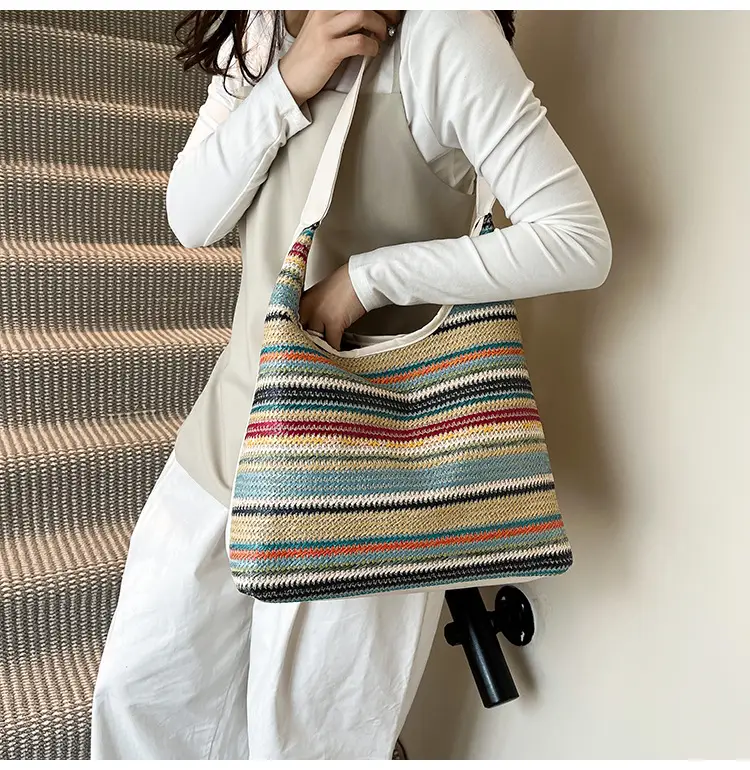 Women's Multi-Color Woven Shoulder Bag Large Capacity — feature 21