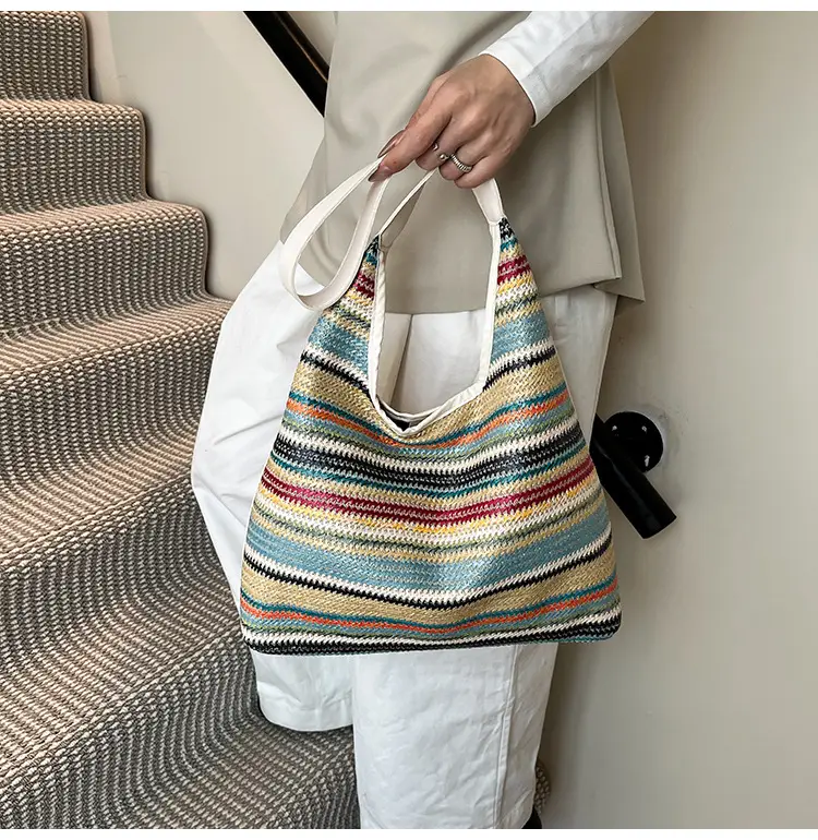 Women's Multi-Color Woven Shoulder Bag Large Capacity — feature 22