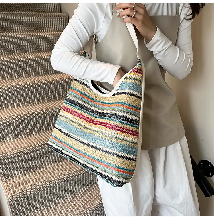 Women's Multi-Color Woven Shoulder Bag Large Capacity — feature 23
