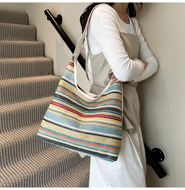 Women's Multi-Color Woven Shoulder Bag Large Capacity — feature 24