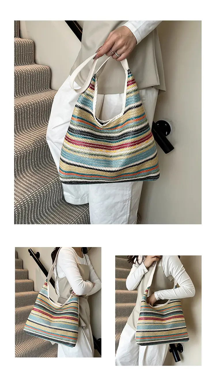 Women's Multi-Color Woven Shoulder Bag Large Capacity — feature 5