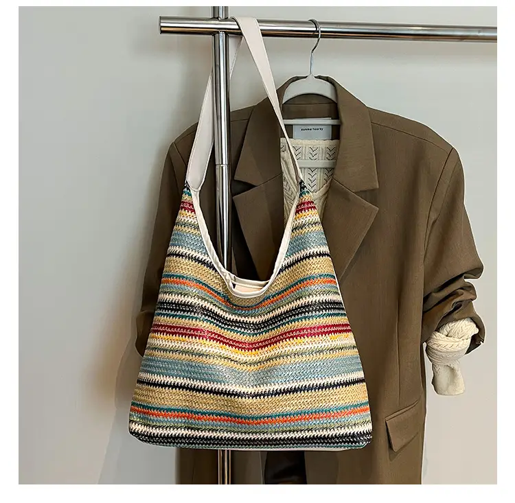 Women's Multi-Color Woven Shoulder Bag Large Capacity — feature 6