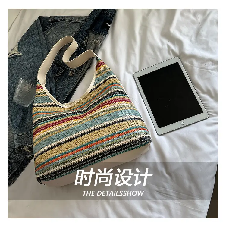 Women's Multi-Color Woven Shoulder Bag Large Capacity — feature 8