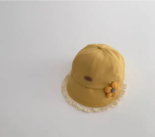 Black Floral Baby Cap with Lace Trim - Image 3