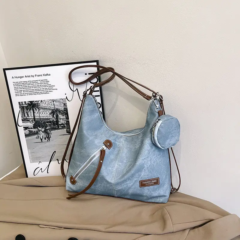 Light Blue Korean Style Shoulder Crossbody Tote Bag for Women - Image 4