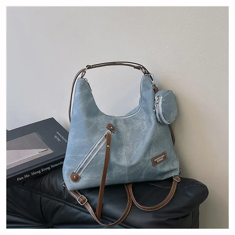 Light Blue Korean Style Shoulder Crossbody Tote Bag for Women - Image 3