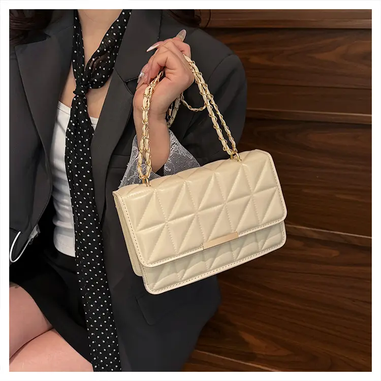 Cream Quilted Chain Shoulder Bag for Women — feature 13