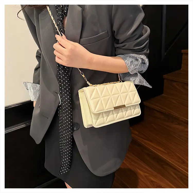 Cream Quilted Chain Shoulder Bag for Women — feature 14