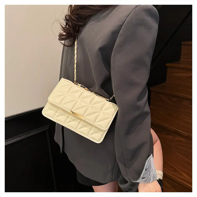 Cream Quilted Chain Shoulder Bag for Women — feature 15