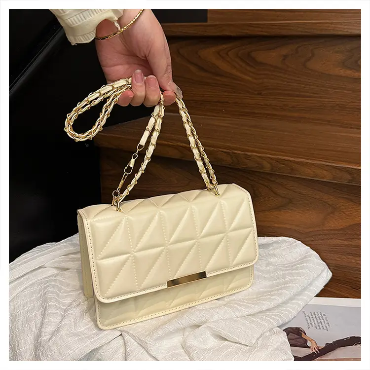 Cream Quilted Chain Shoulder Bag for Women — feature 29