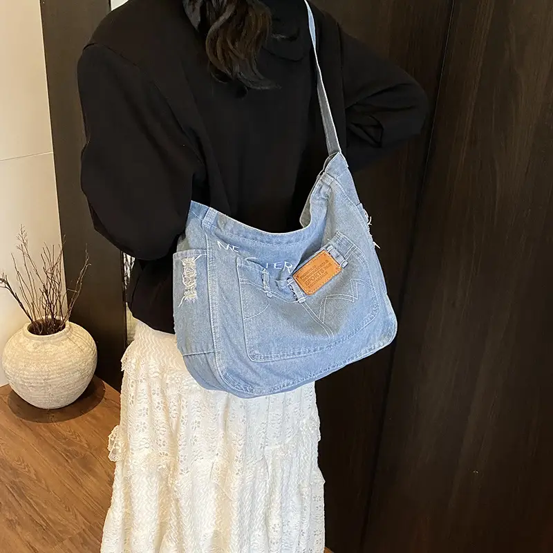 Light Blue Denim Crossbody Shoulder Bag for Women - Image 4