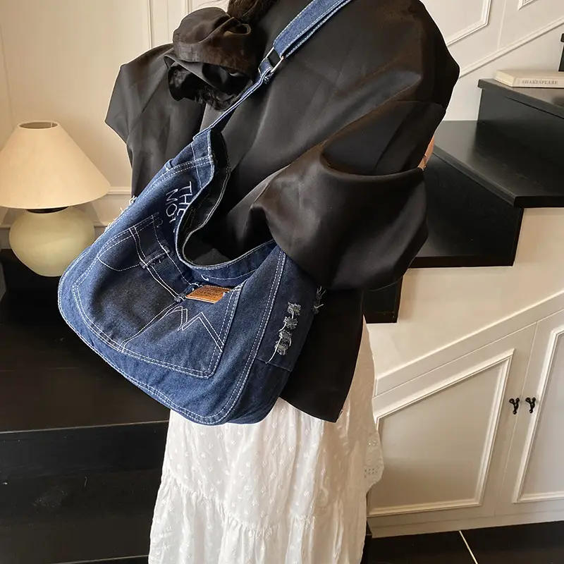Light Blue Denim Crossbody Shoulder Bag for Women - Image 6