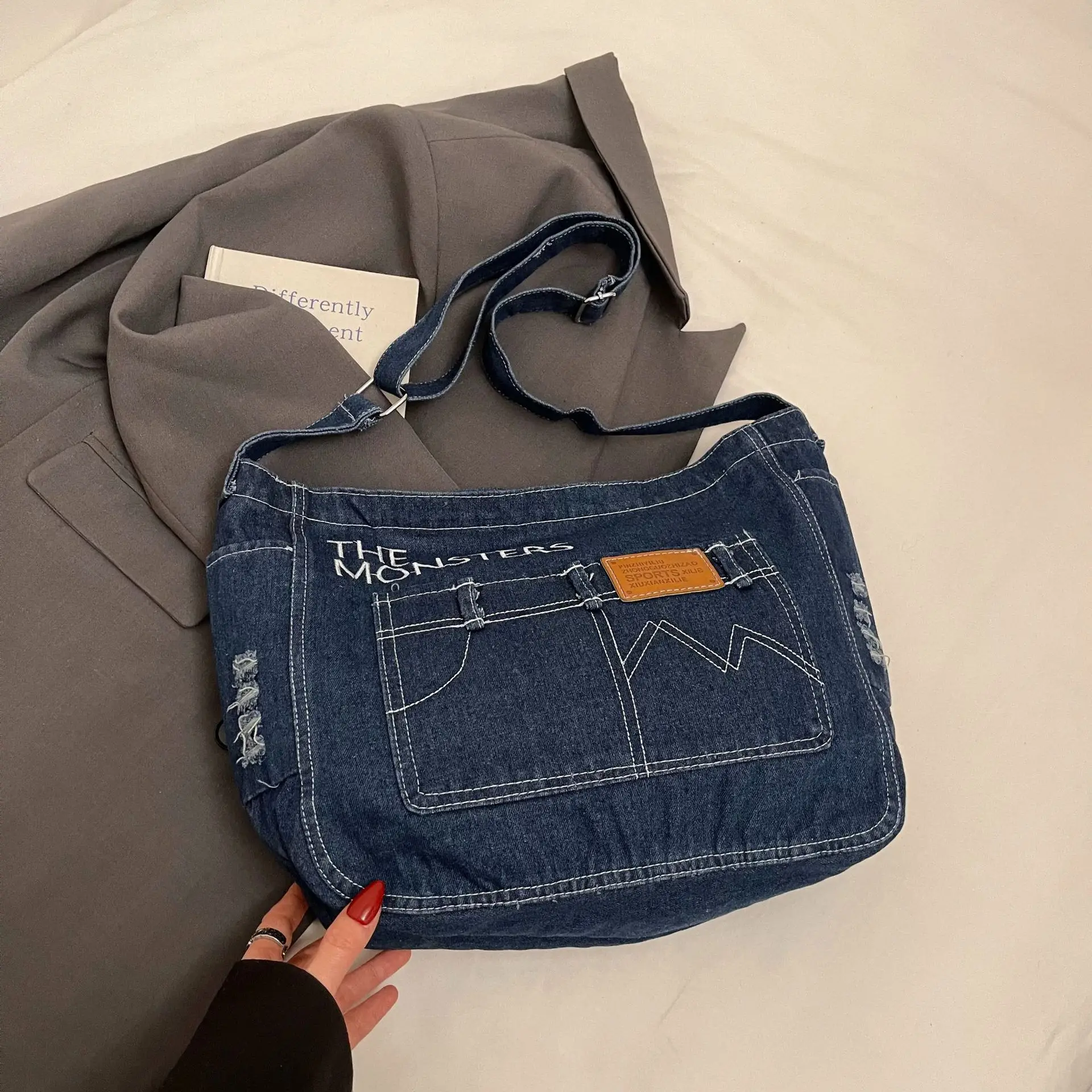 Light Blue Denim Crossbody Shoulder Bag for Women - Image 2
